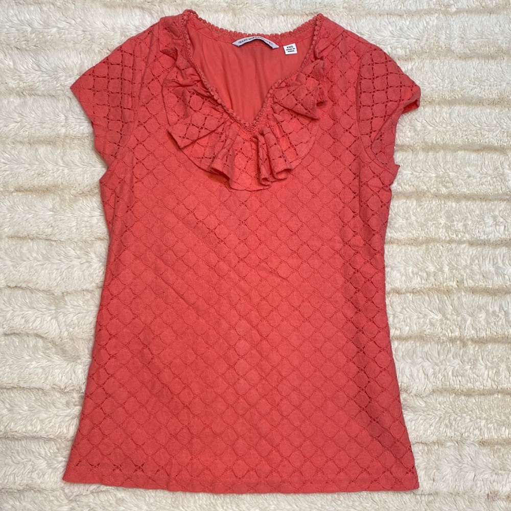 Isaac Mizrahi Live! Knit Lace Top with Ruffled Neckline